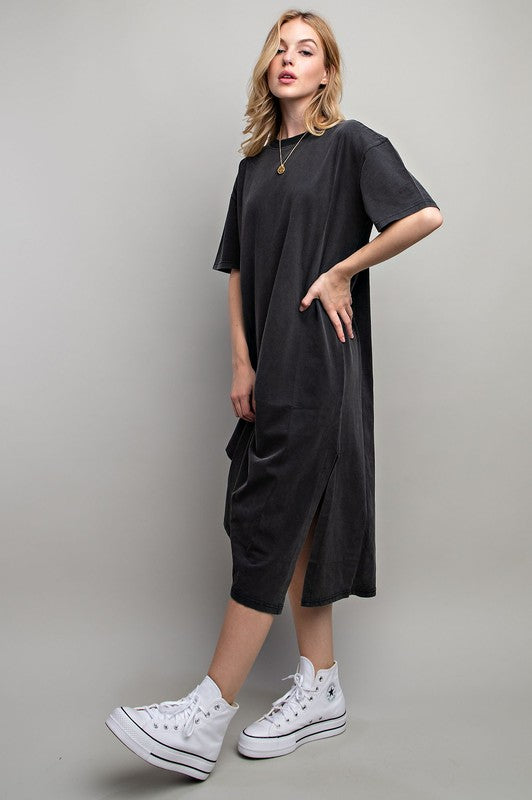 VENTED HEAVY COTTON WASHED DRESS