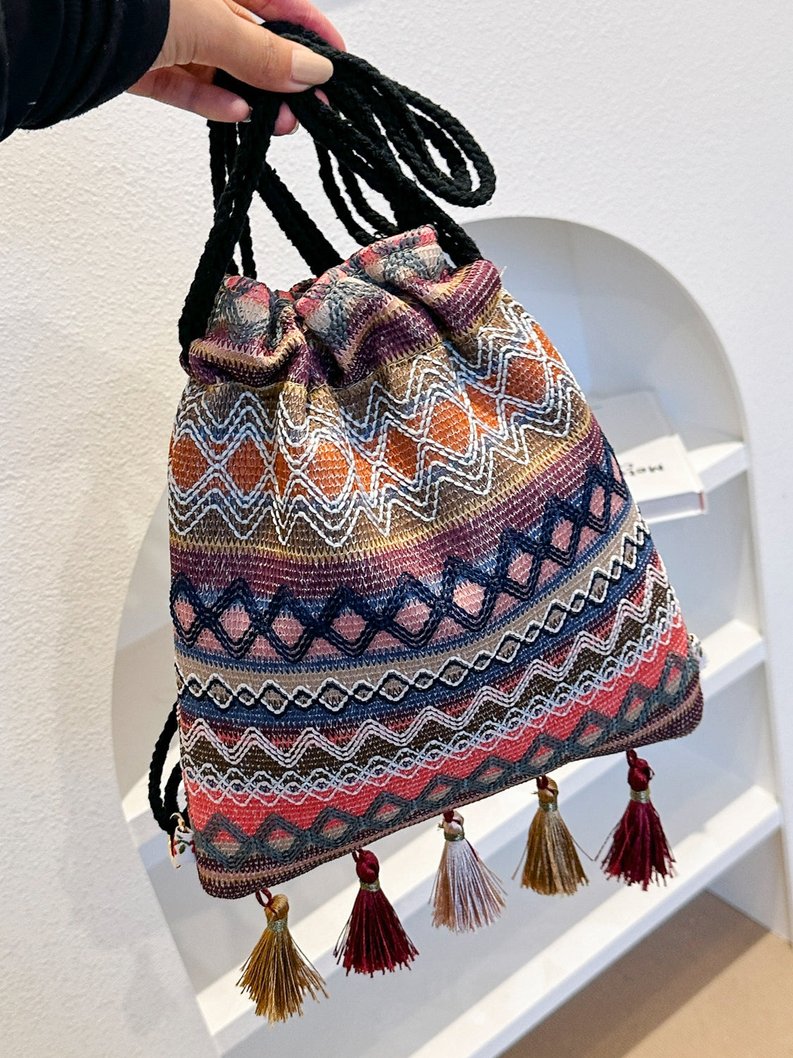 Tassel Geometric Canvas Backpack Bag