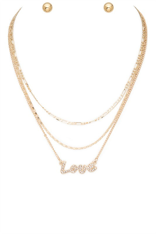 Love Crystal Layer Necklace Set