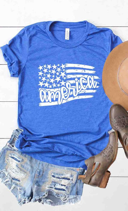 America in Flag with stars and stripes graphic tee