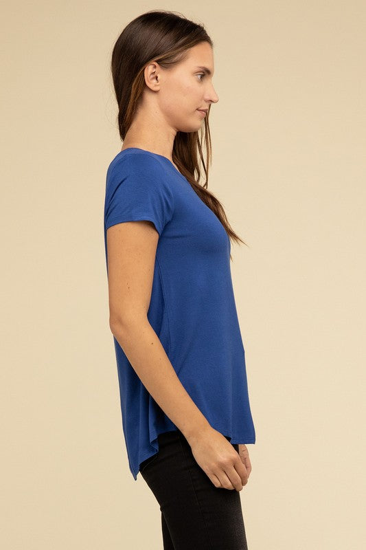 Flowy Round Hem Rayon Short Sleeve Top