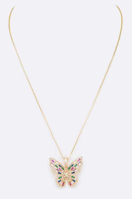 Cubic Zirconia Butterfly Pendant Necklace