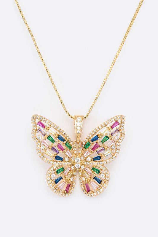 Cubic Zirconia Butterfly Pendant Necklace