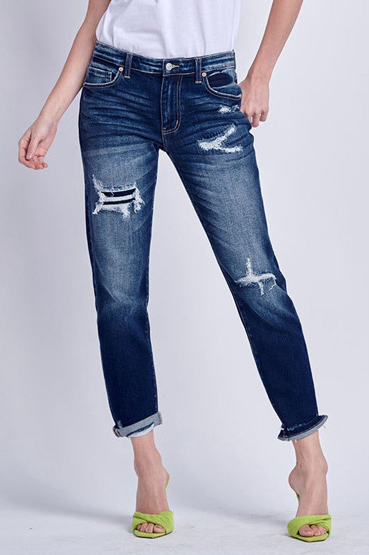 MID RISE STRETCH BOYFRIEND WITH PATCH JEANS