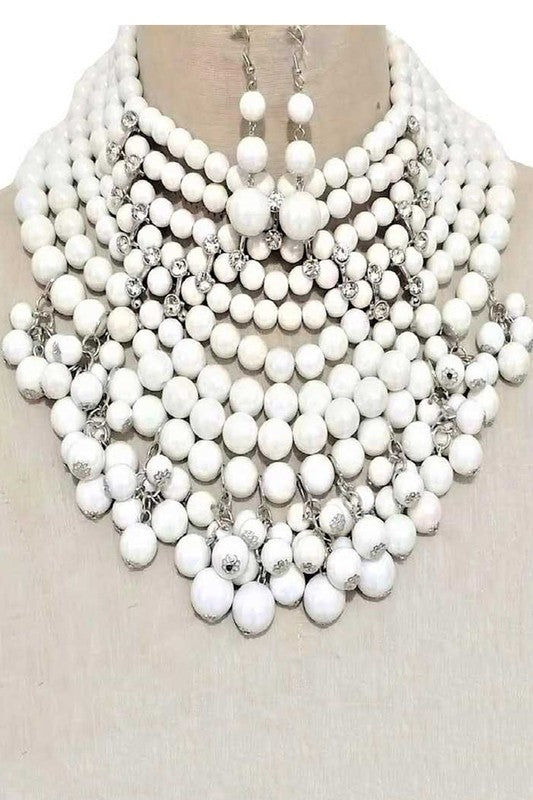Pearlized Beads Statement Necklace Set