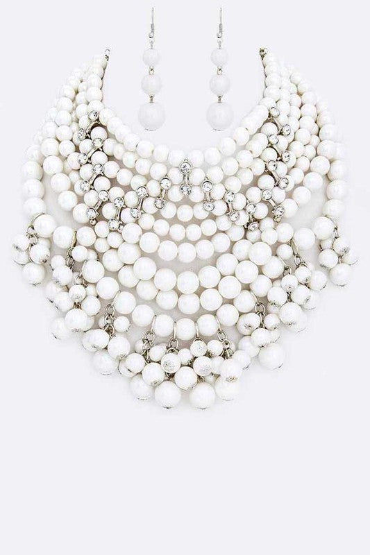Pearlized Beads Statement Necklace Set
