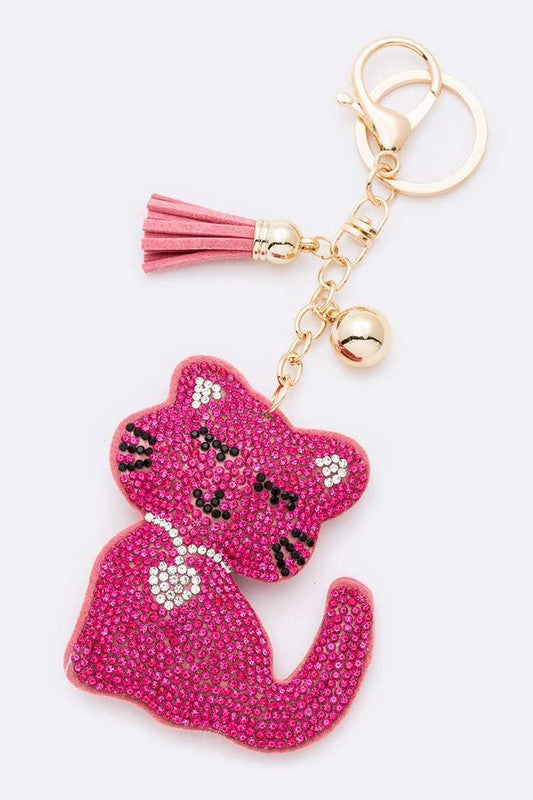 Pink Cat Crystal Pillow Key Chain