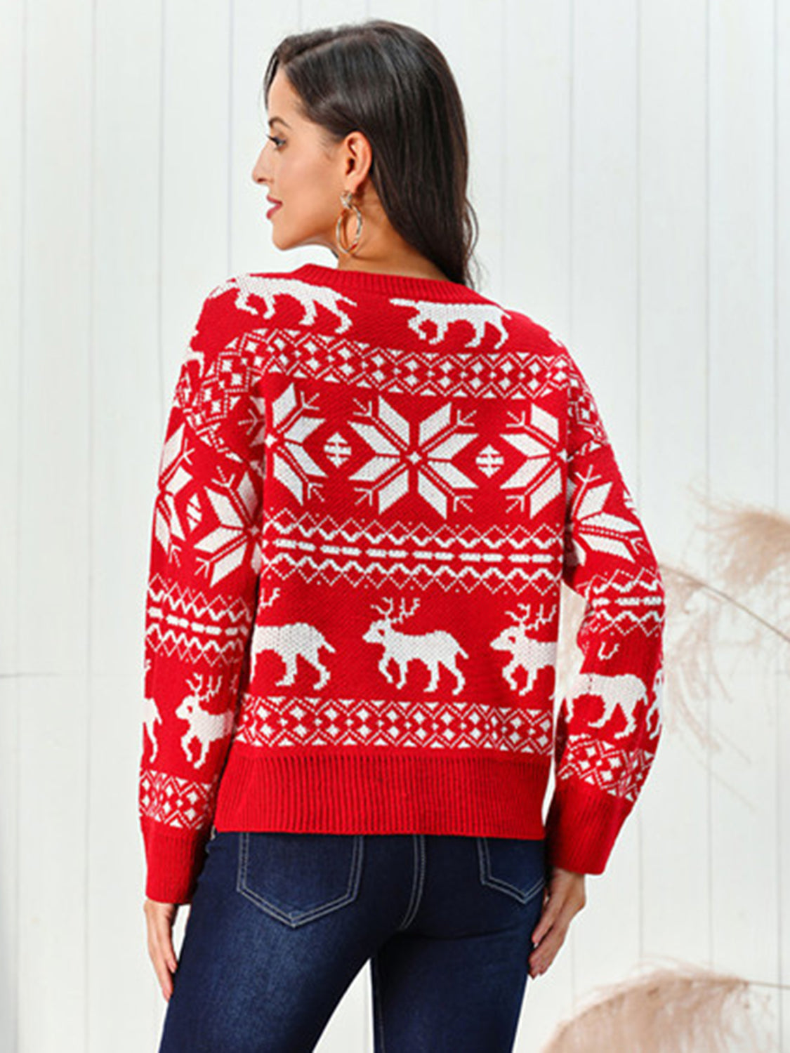 Reindeer & Snowflake Round Neck Sweater