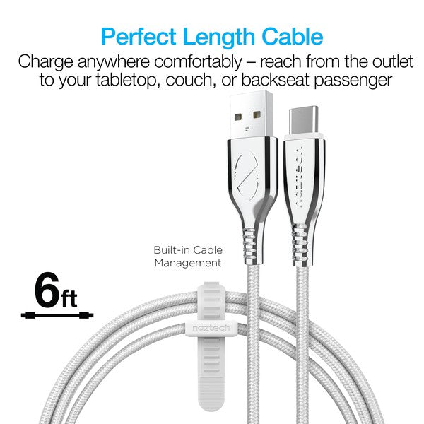 Naztech Titanium USB to USB-C Braided Cable 6ft