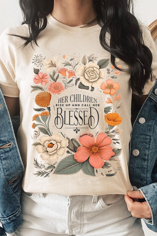 Blessed Floral Graphic T Shirts