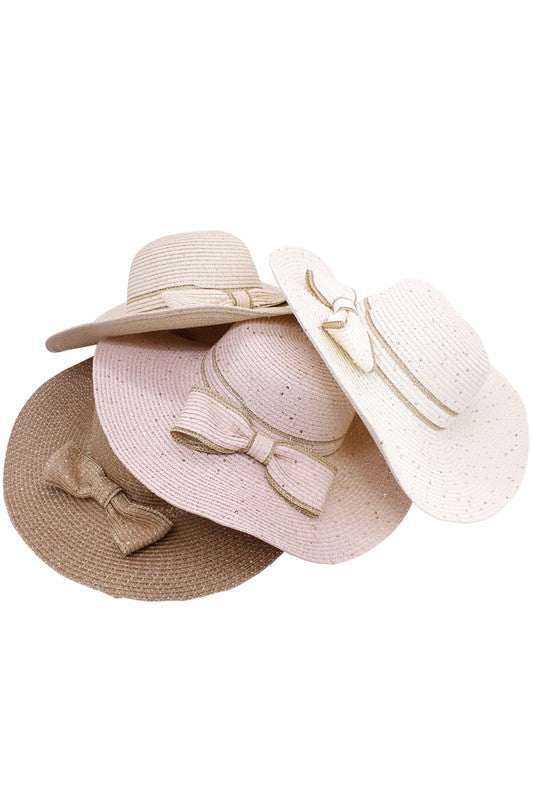 SCATTERED SEQUIN BOW STRAW HAT
