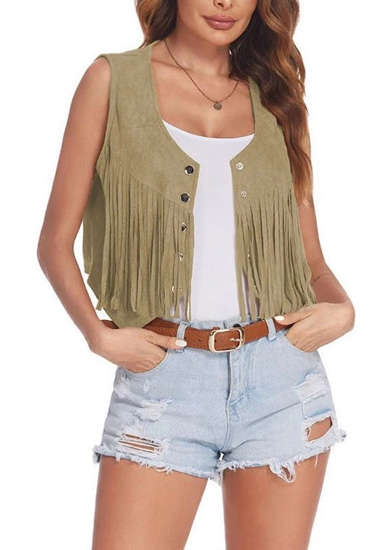 Cropped fringe vest