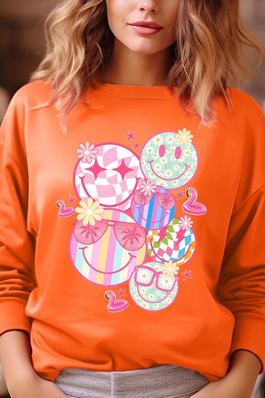 Summer Smile Face Graphic Fleece Sweatshirts