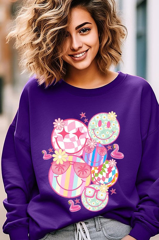 Summer Smile Face Graphic Fleece Sweatshirts