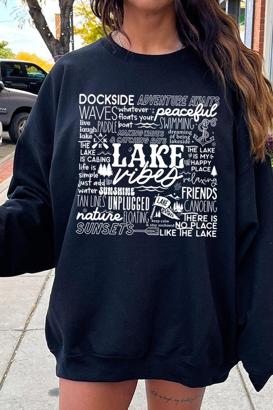 Lake Vibes Subway Art Graphic Fleece Sweatshirts