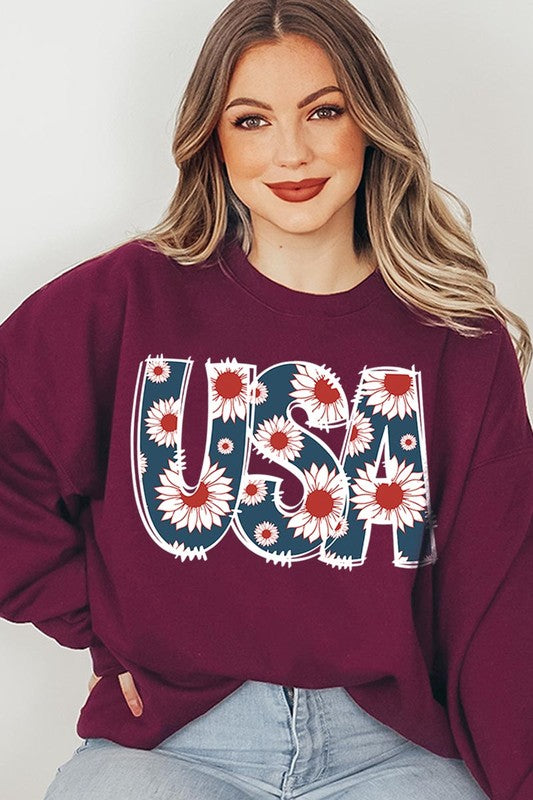 Floral USA  Graphic Fleece Sweatshirts