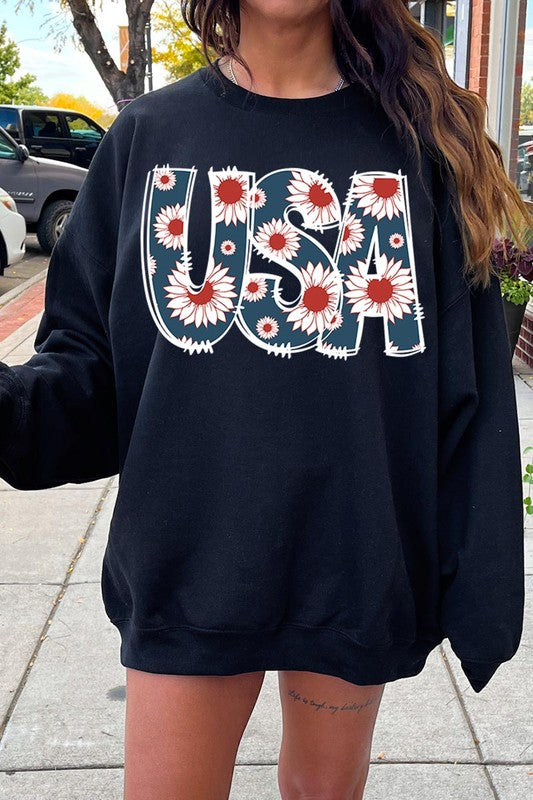 Floral USA  Graphic Fleece Sweatshirts
