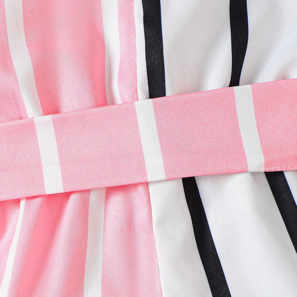 Striped Two-Tone Short Sleeve Tie Waist Romper girl