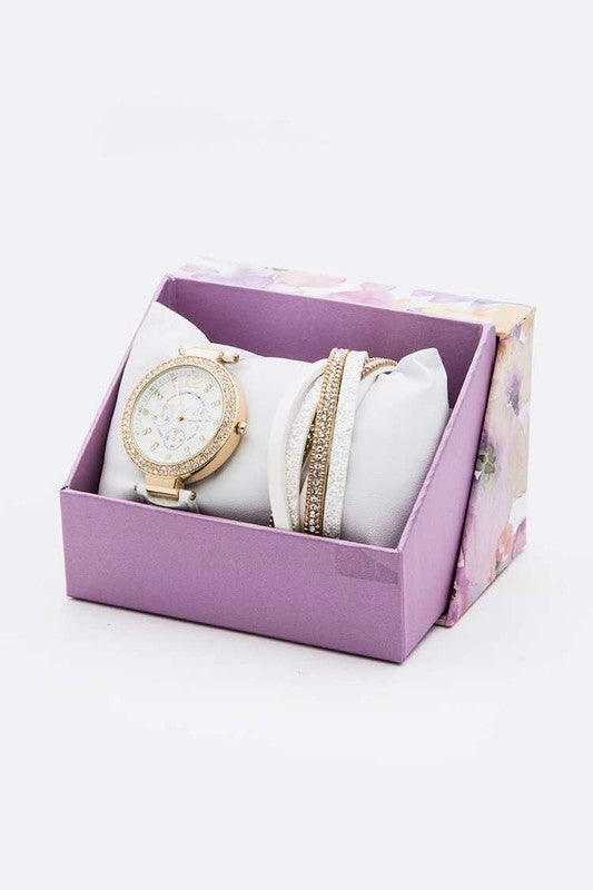 Crystal Bezel Fashion Watch Bracelet Set