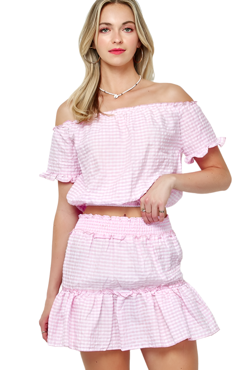 GINGHAM SEERSUCKERTOP AND SKIRT SET