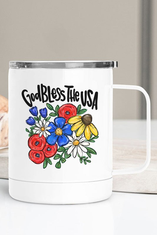 God Bless USA Floral Stainless Steel Cup