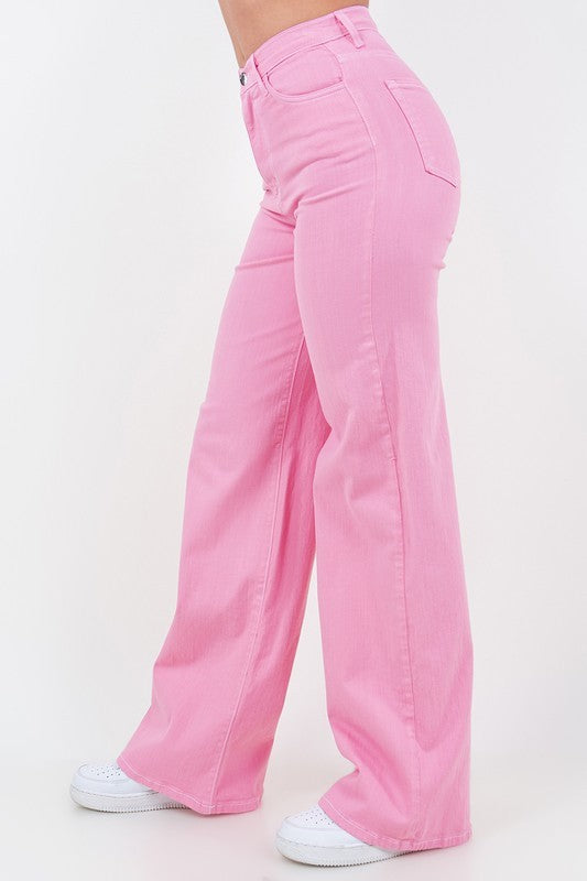 Wide Leg Jean in Bubblegum Pink