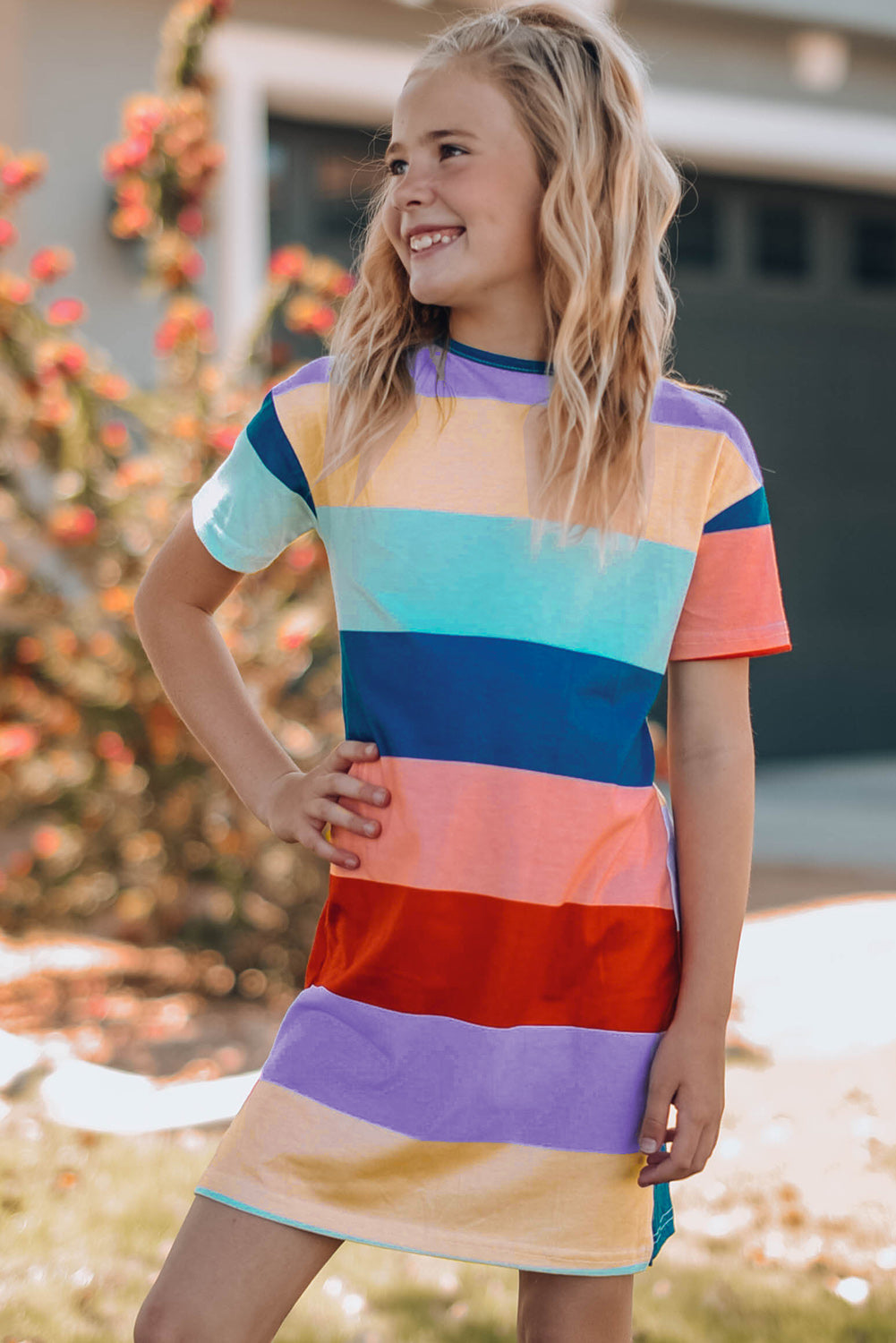 Girls Color Block Side Slit Mini Dress