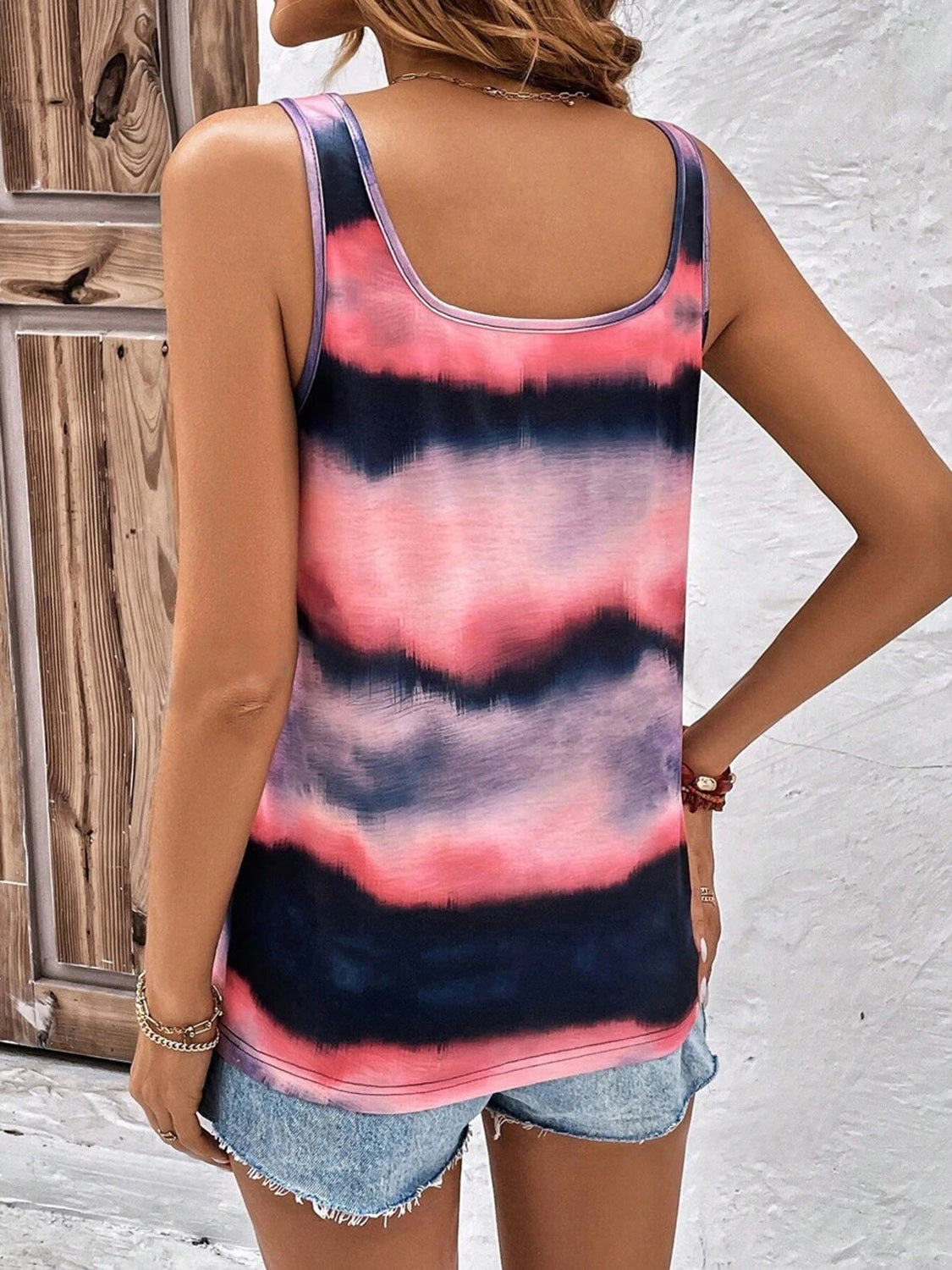 Tie-Dye Scoop Neck Wide Strap Tank