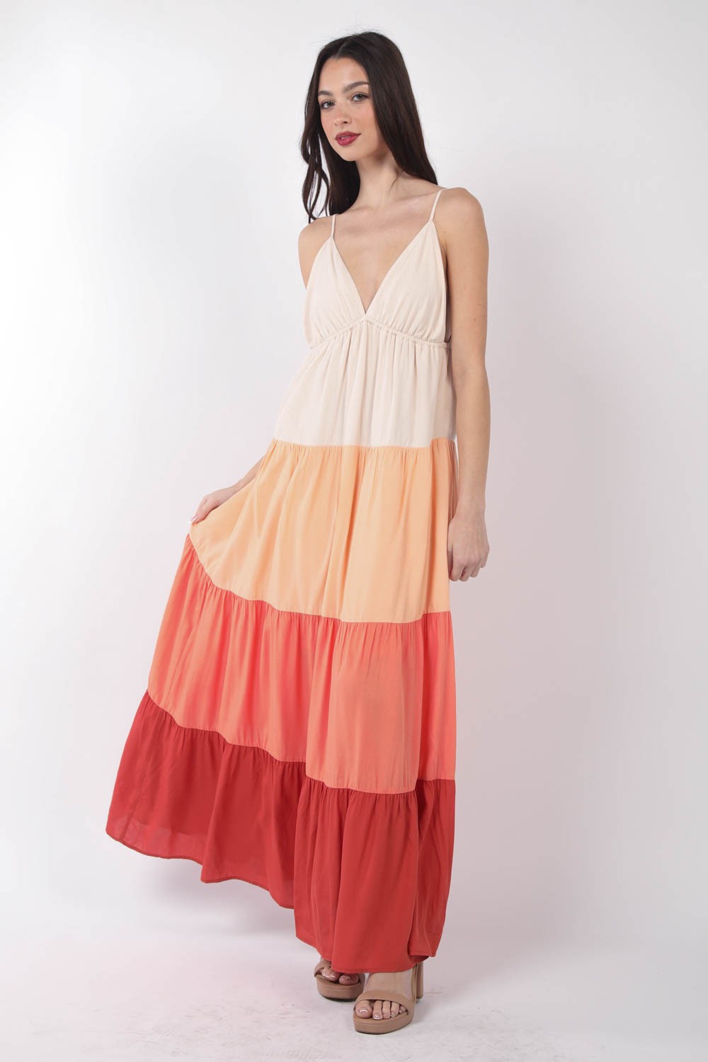 VERY J Color Block Tiered Maxi Cami Dress