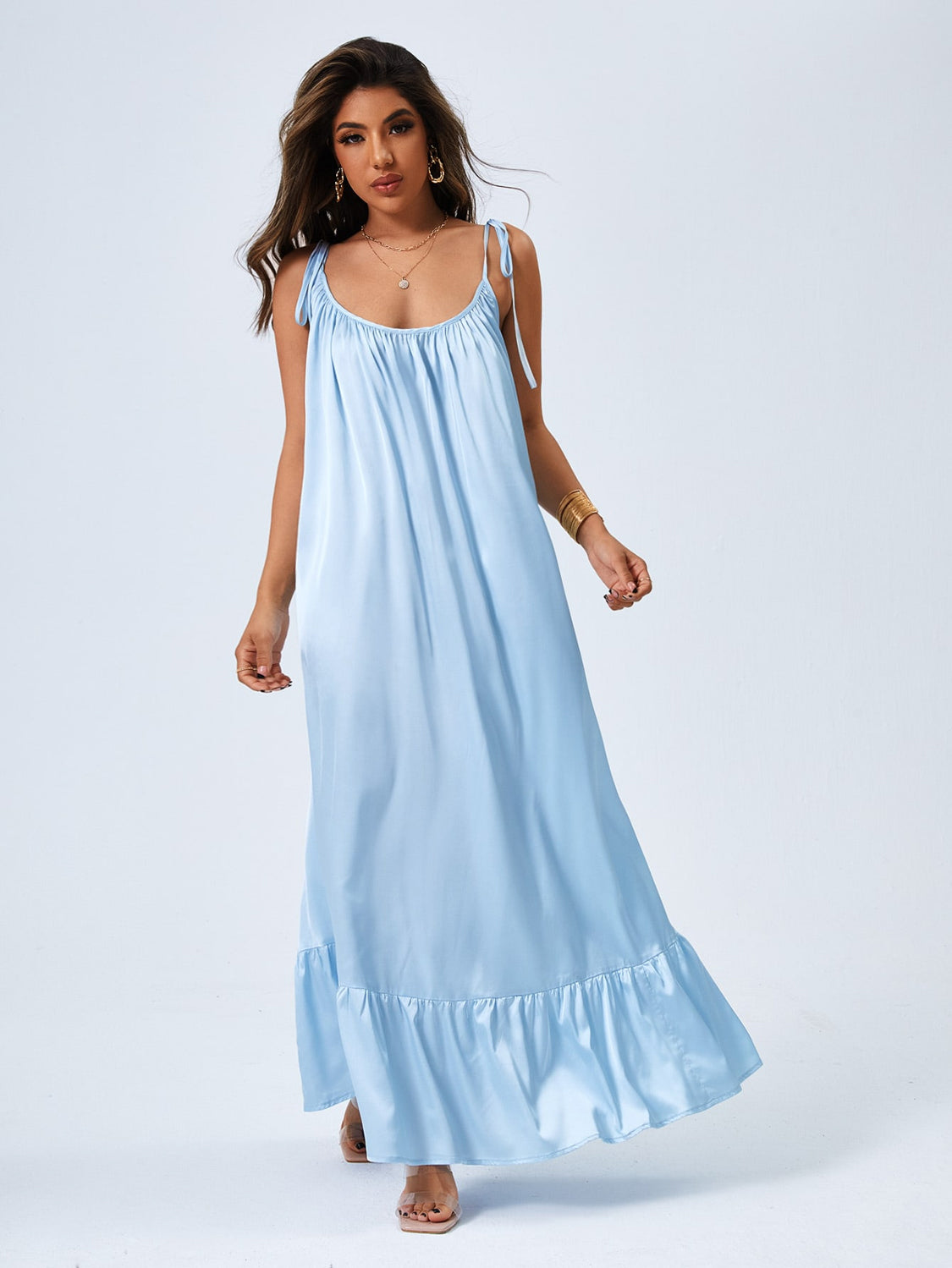 Tie Shoulder Backless Maxi Dress