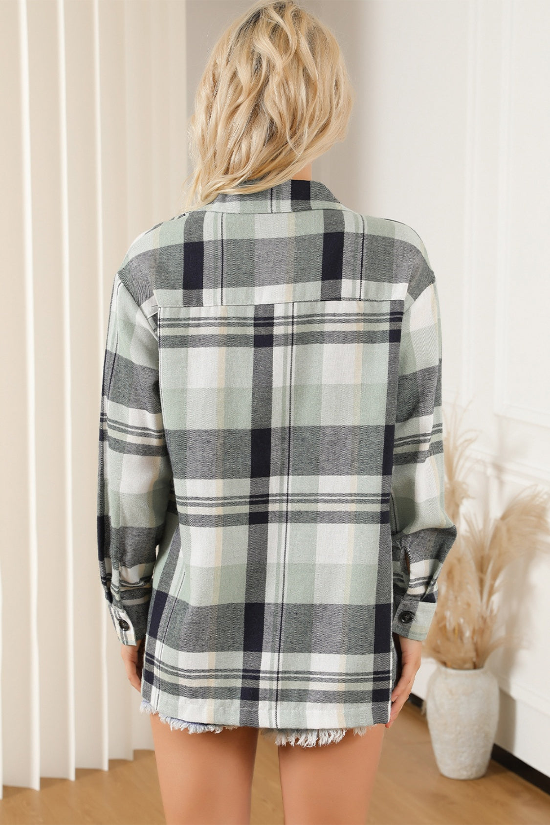 Plaid Collared Neck Long Sleeve Shirt