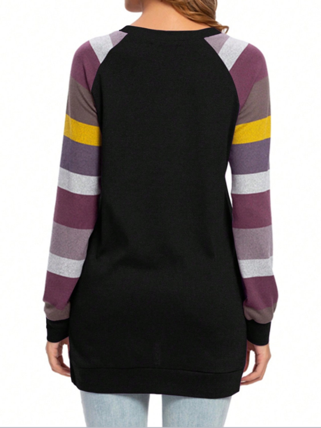 Color Block Round Neck Long Sleeve T-Shirt