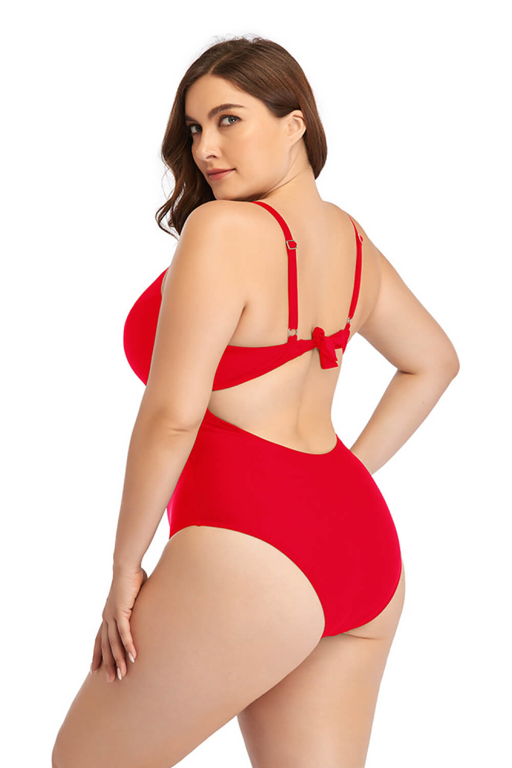 Plus Size Spliced Mesh Tie-Back One-Piece Swimsuit