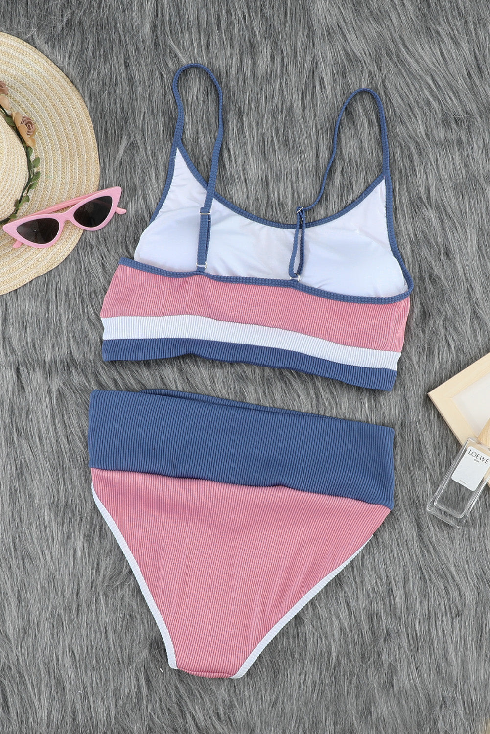 Color Block Scoop Neck Two-Piece Swim Set