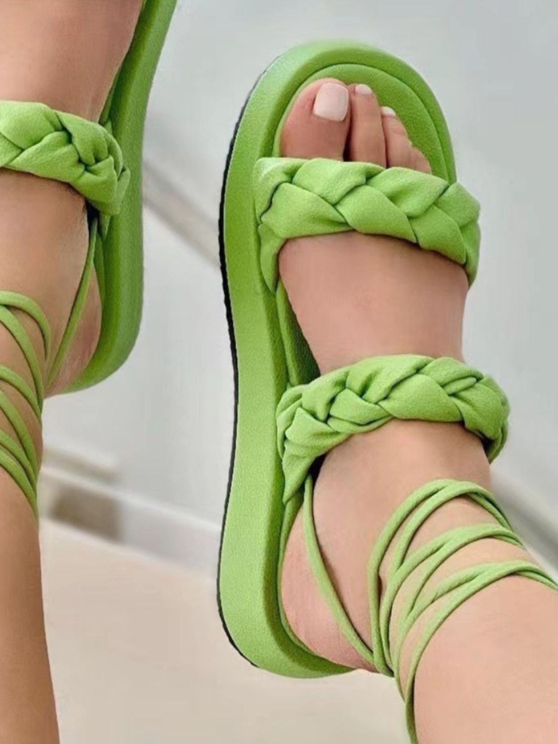 PU Leather Braided Platform Sandals