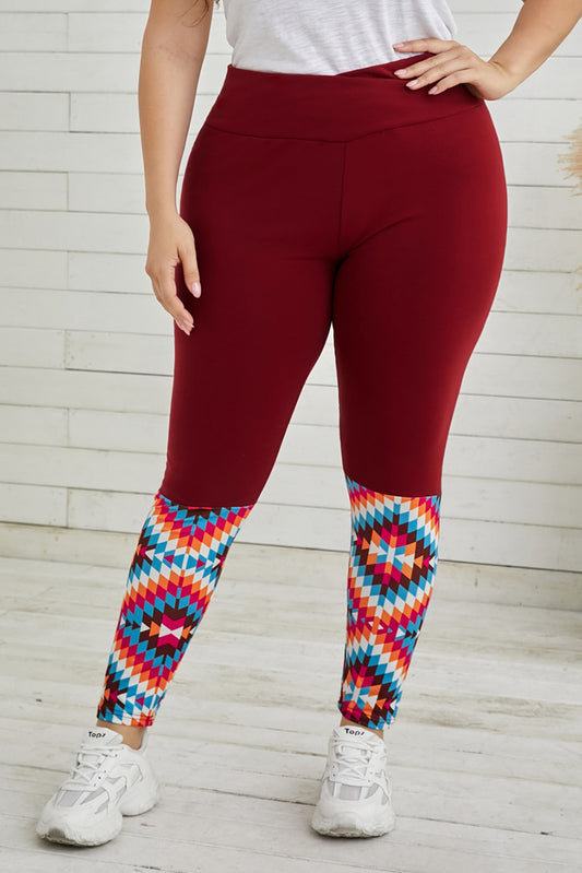 Plus Size Geometric Print High Waist Leggings