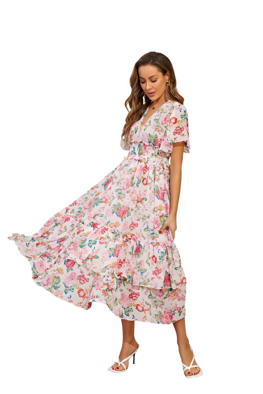 Tiered floral midi dress