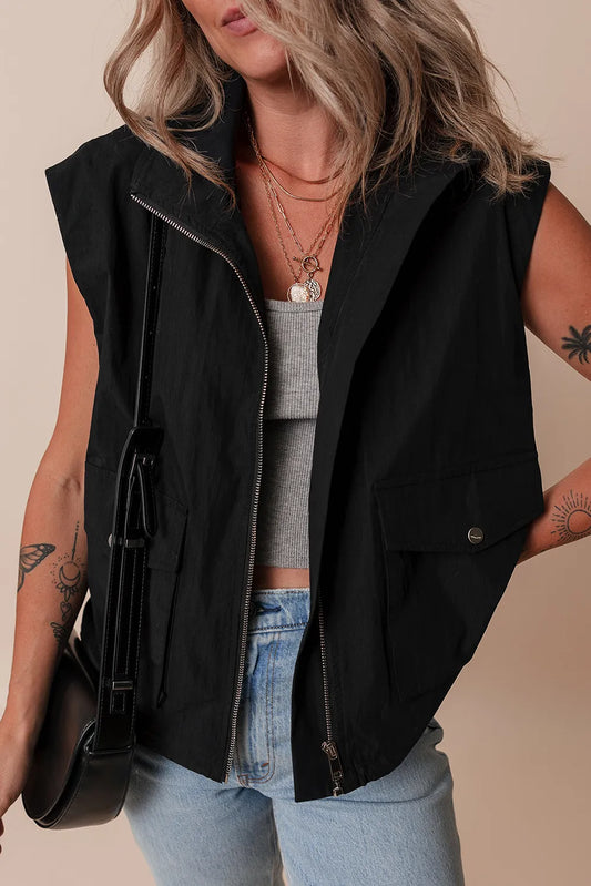 Pocketed Zip Up Vest Coat