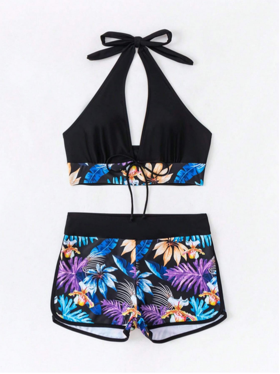 Printed Halter Neck Two-Piece Swim Set