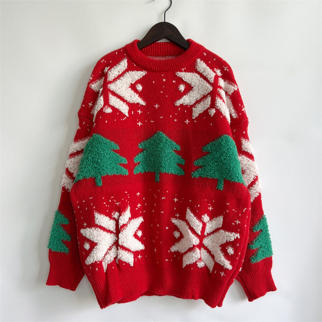 Snowflake Round Neck Long Sleeve Sweater