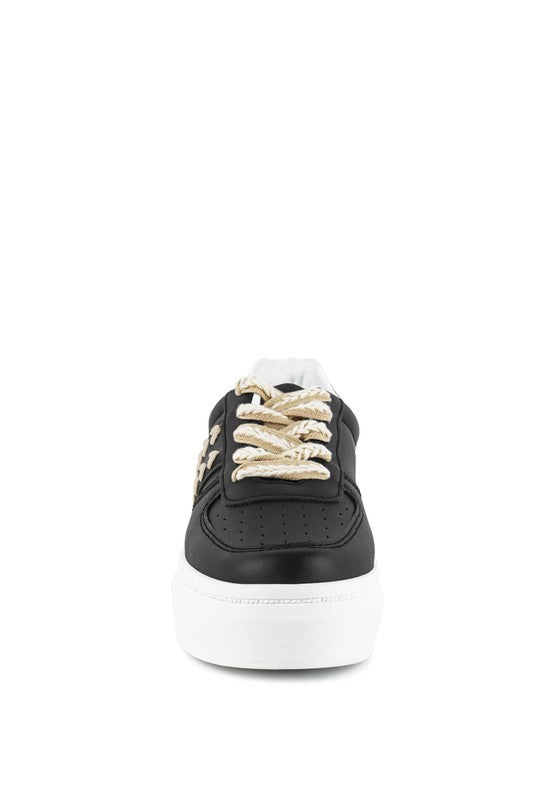 Monigue Faux Leather Cross Stitch Detail Sneakers