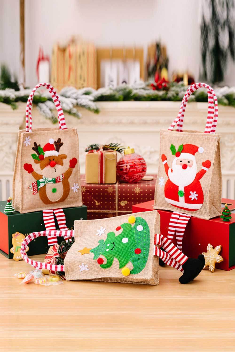 4-Pack Christmas Gnome Graphic Striped Gift Bag