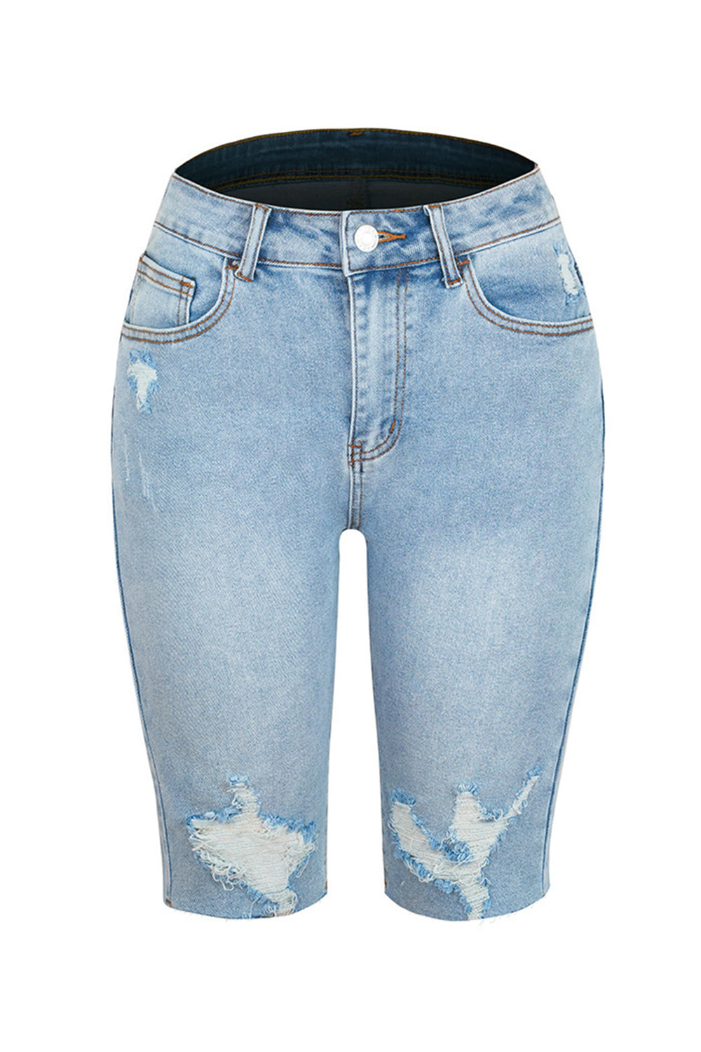 Distressed Pocketed Denim Shorts