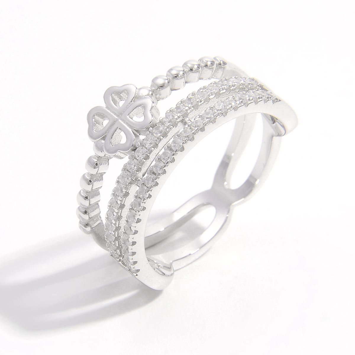 925 Sterling Silver Zircon Lucky Clover Ring